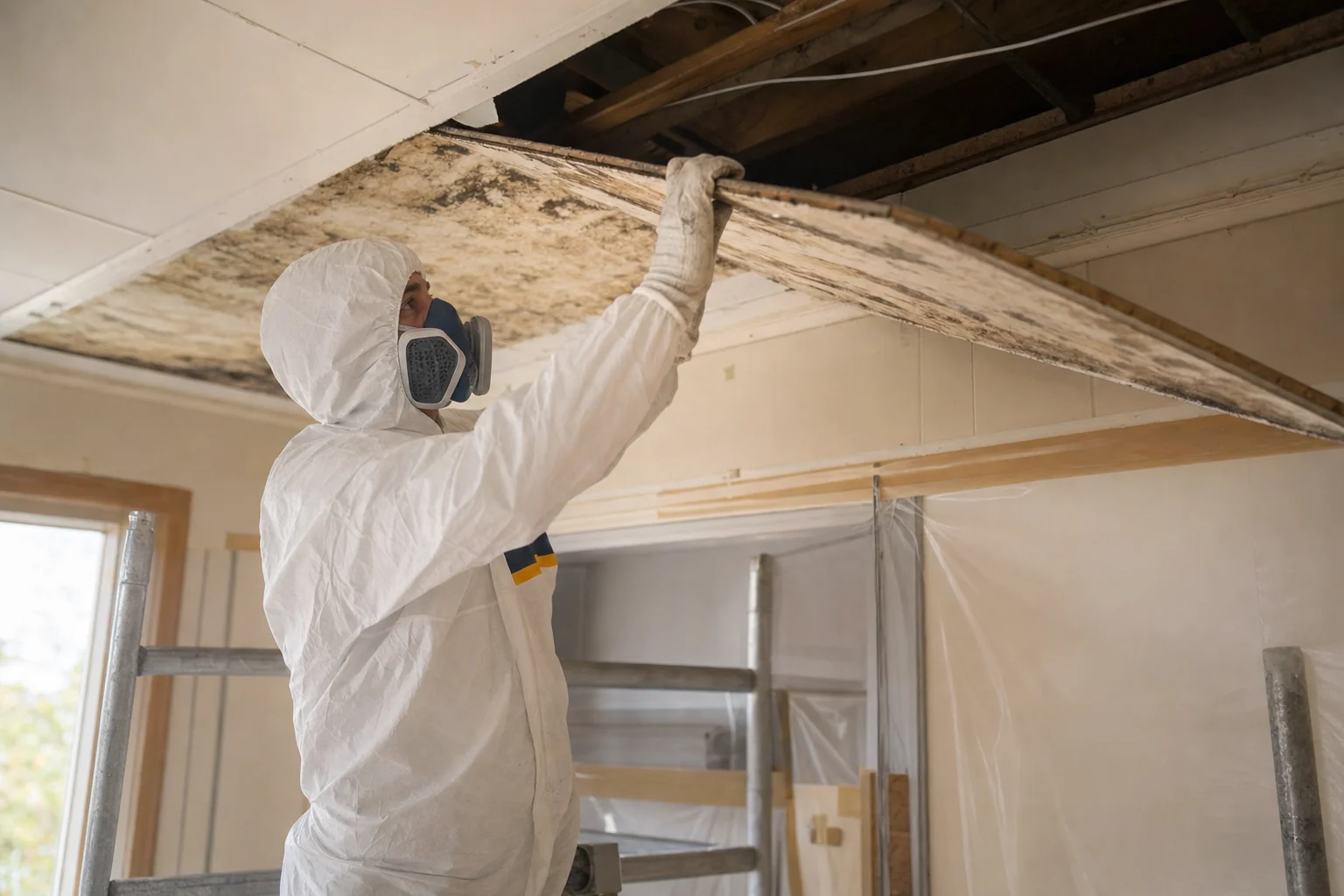 Licensed asbestos ceiling removal in a Perth home, PPE and containment procedures